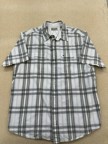Wrangler Men's Grey Plaid Short Sleeve Western Snap Shirt L Cotton Blend