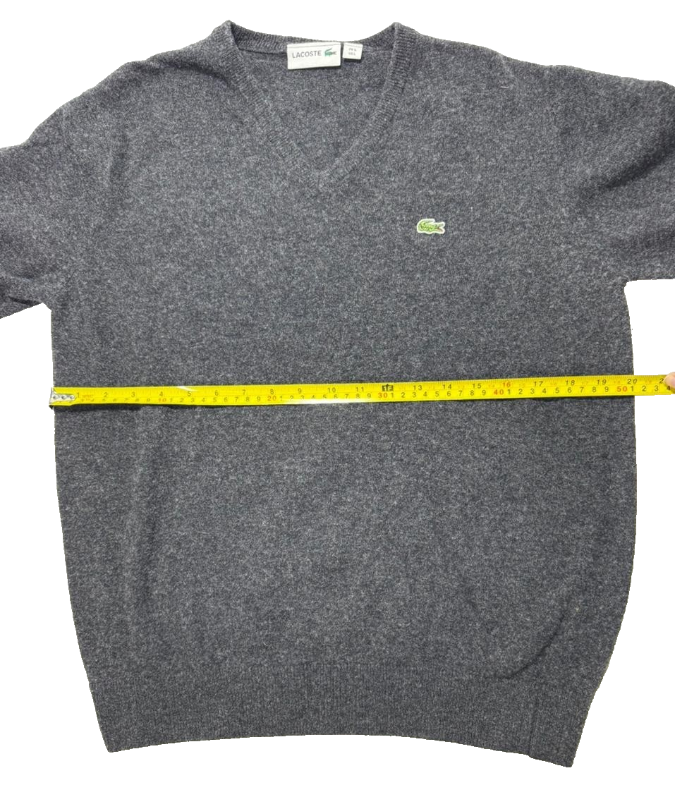 Lacoste Grey Knitted V-Neck Sweater - Size L