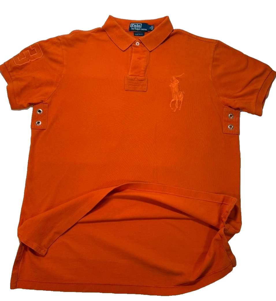 Ralph Lauren Polo Shirt Custom Fit Orange Big Pony Men's Size L