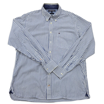Tommy Hilfiger Men's Blue White Stripe Poplin Shirt Size L