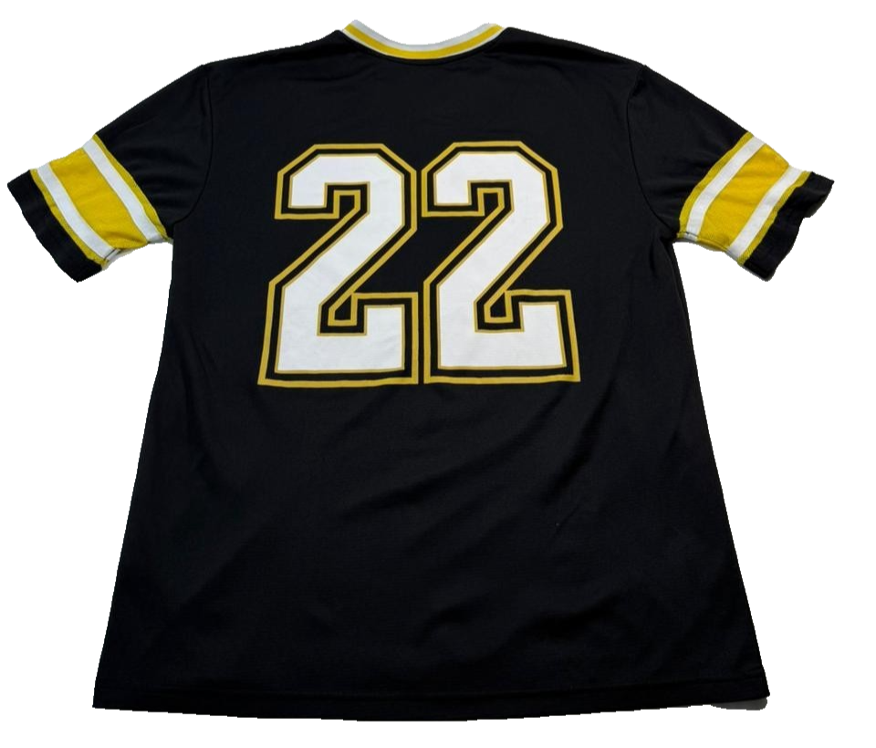 Primark Men's Black Louisiana 22 Soccer Jersey Yellow White Stripes V-Neck S/M
