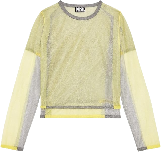 Diesel Women�S Sheer Mesh Long Sleeve Top Yellow Gray See Through Size S