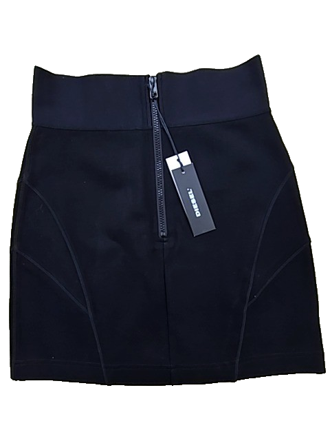 Diesel Black High-Waisted Mini Skirt M Zipper Polyamide Elastane
