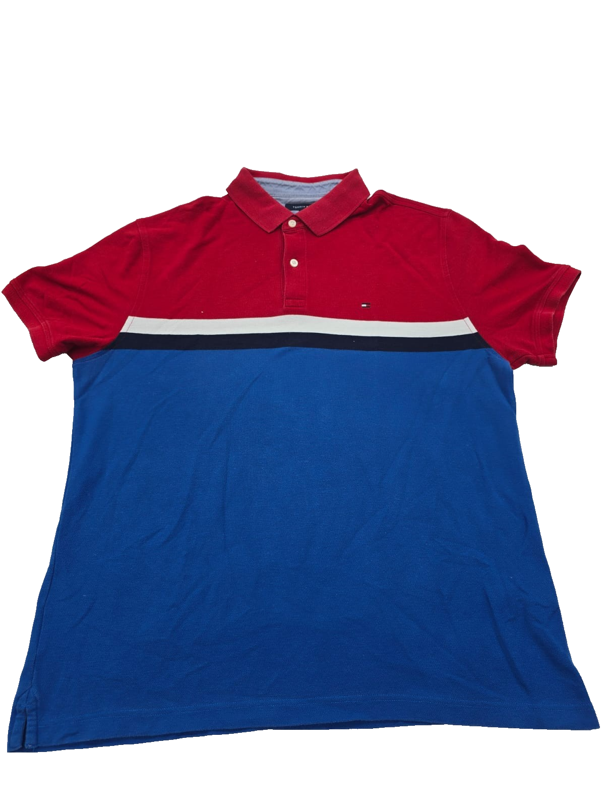 Tommy Hilfiger Men's Colorblock Polo Shirt Red Blue White Size XL