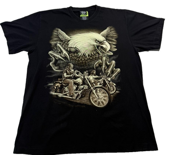 Vintage Rock Eagle Glow In The Dark T-Shirt Men's XL Biker Eagle Live To Ride