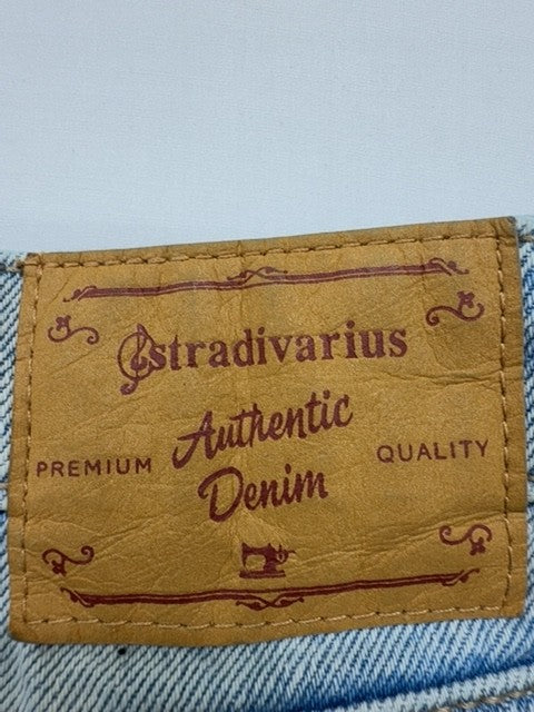 Stradivarius Women Light Blue Embroidered Denim Shorts Size 36 Regular New