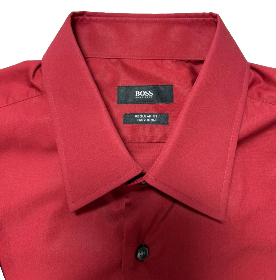 Hugo Boss Men's Shirt Red Regular Fit Easy Iron Size 43 Long Sleeve