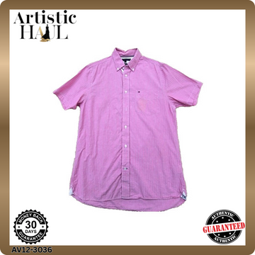 Tommy Hilfiger Men's Pink Stripe Short Sleeve Shirt Size M