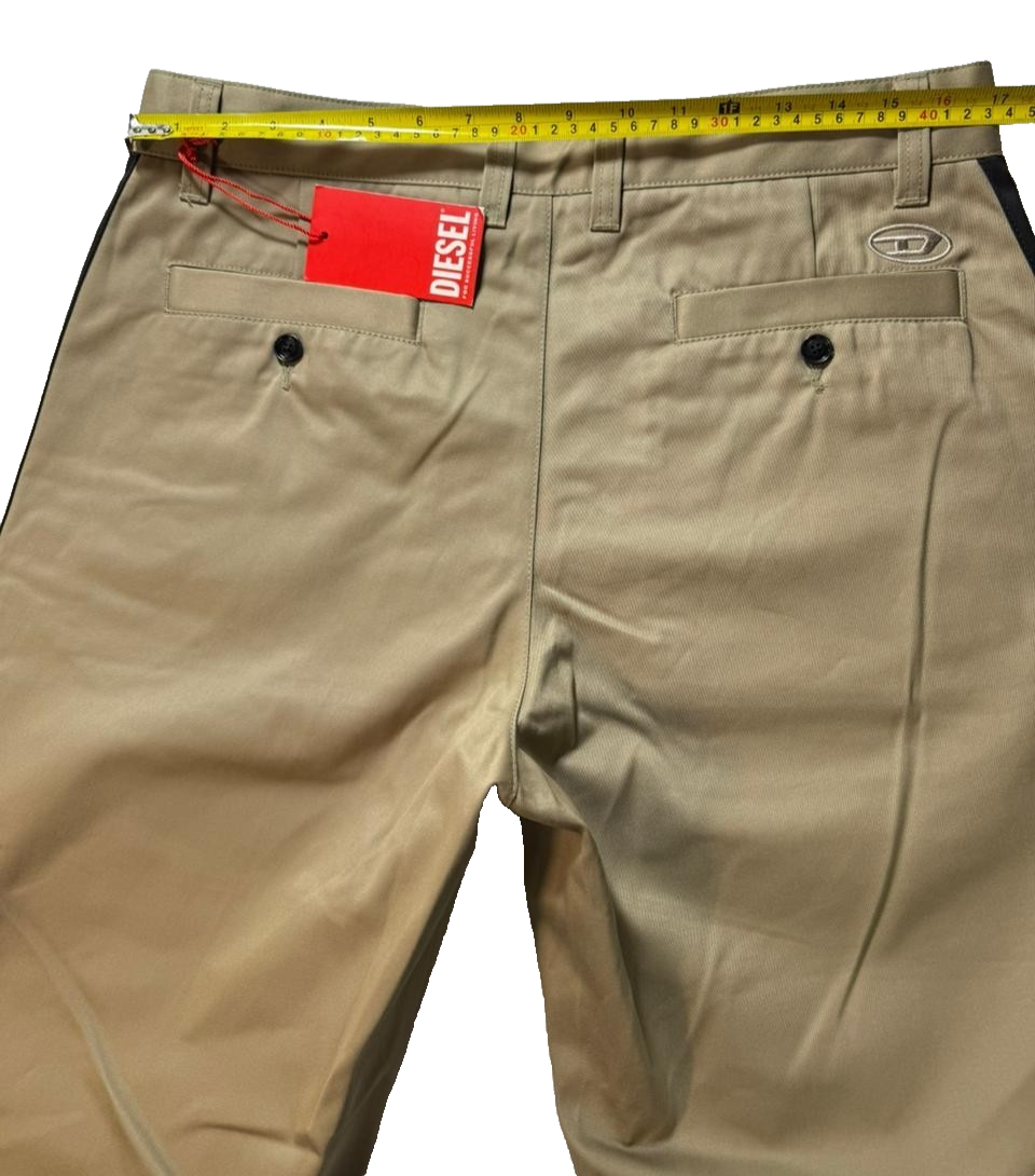 Diesel Men's Beige Chino Pants with Black Side Stripe | 32 | MADE IN INDIA| NWT