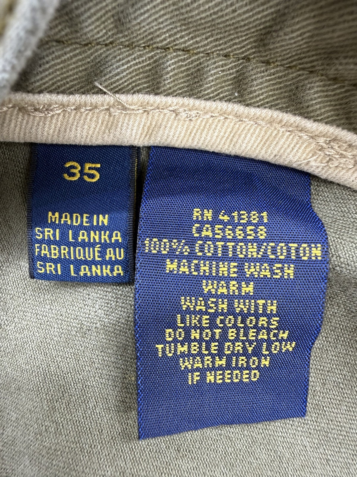 Polo Ralph Lauren Men's Khaki Cargo Shorts Size 35 Cotton Flat Front
