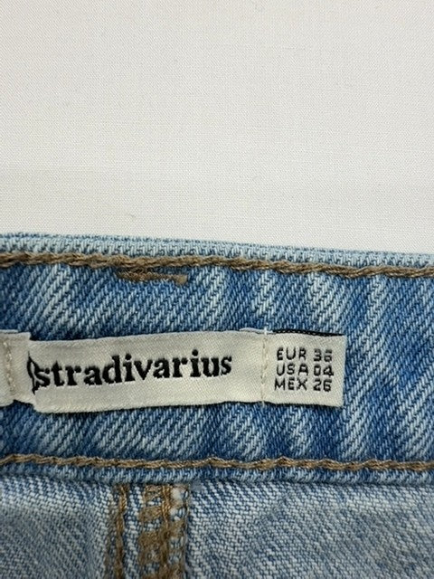 Stradivarius Women Light Blue Embroidered Denim Shorts Size 36 Regular New