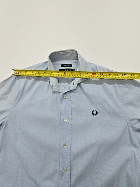 Fred Perry Men's Light Blue Slim Fit Button-Up Shirt Size S