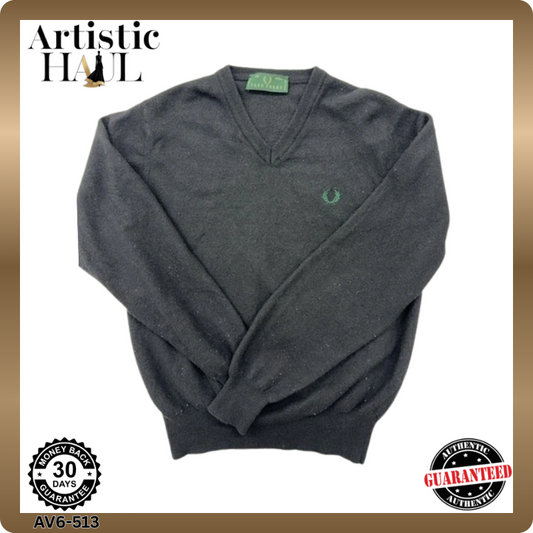 Fred Perry Men's Gray Sweater – Size 46, Logo, V-Neck