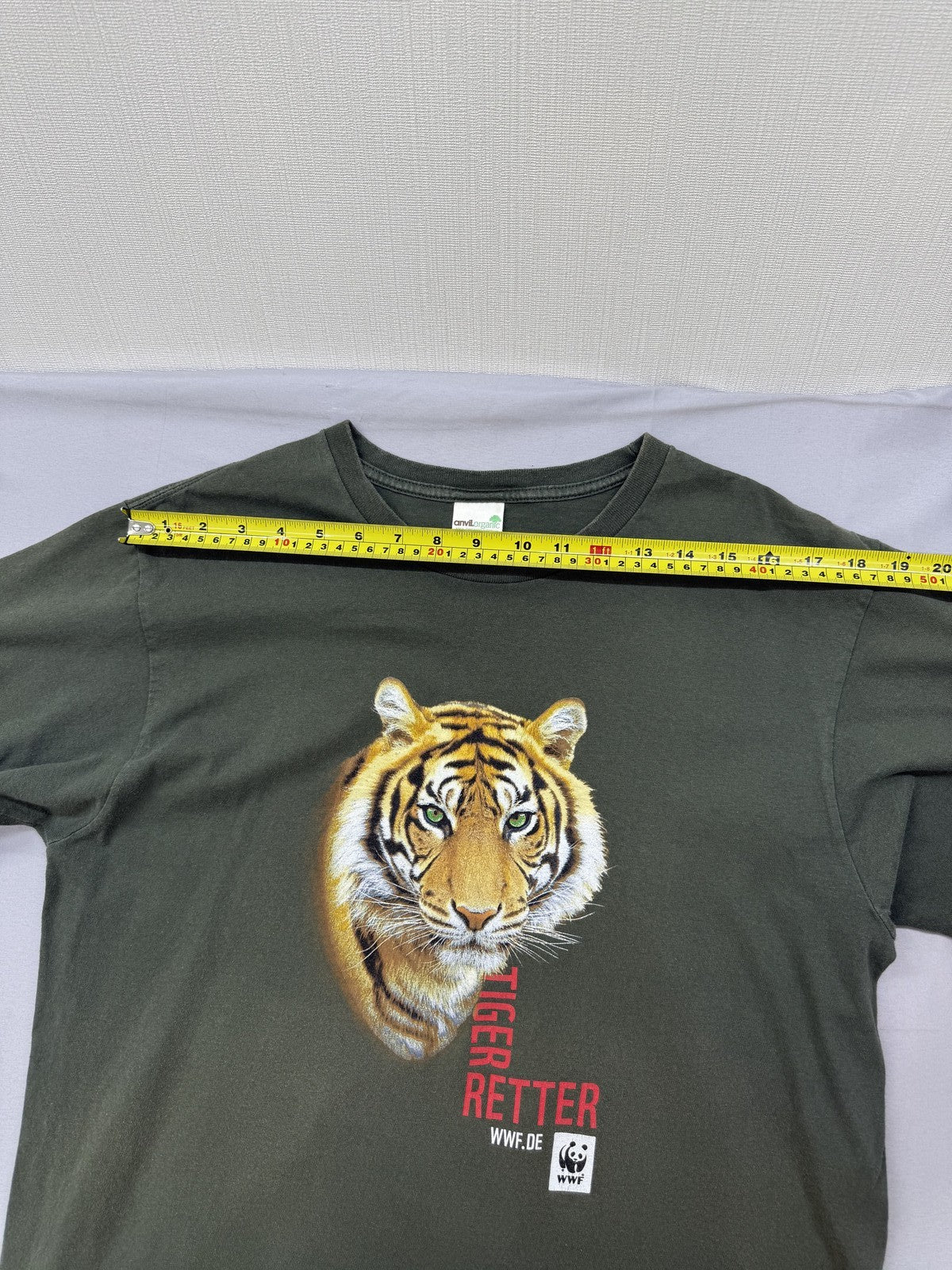 Anvil Organic Unisex L Tiger WWF Conservation Tee Olive Green