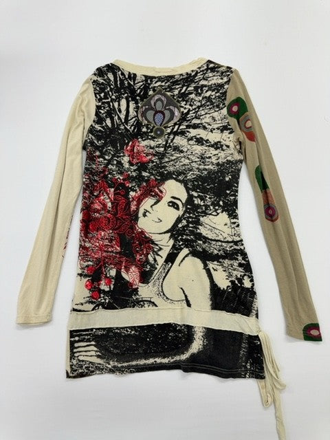 Desigual Women's Cream Floral Embroidered Tunic Top Size L