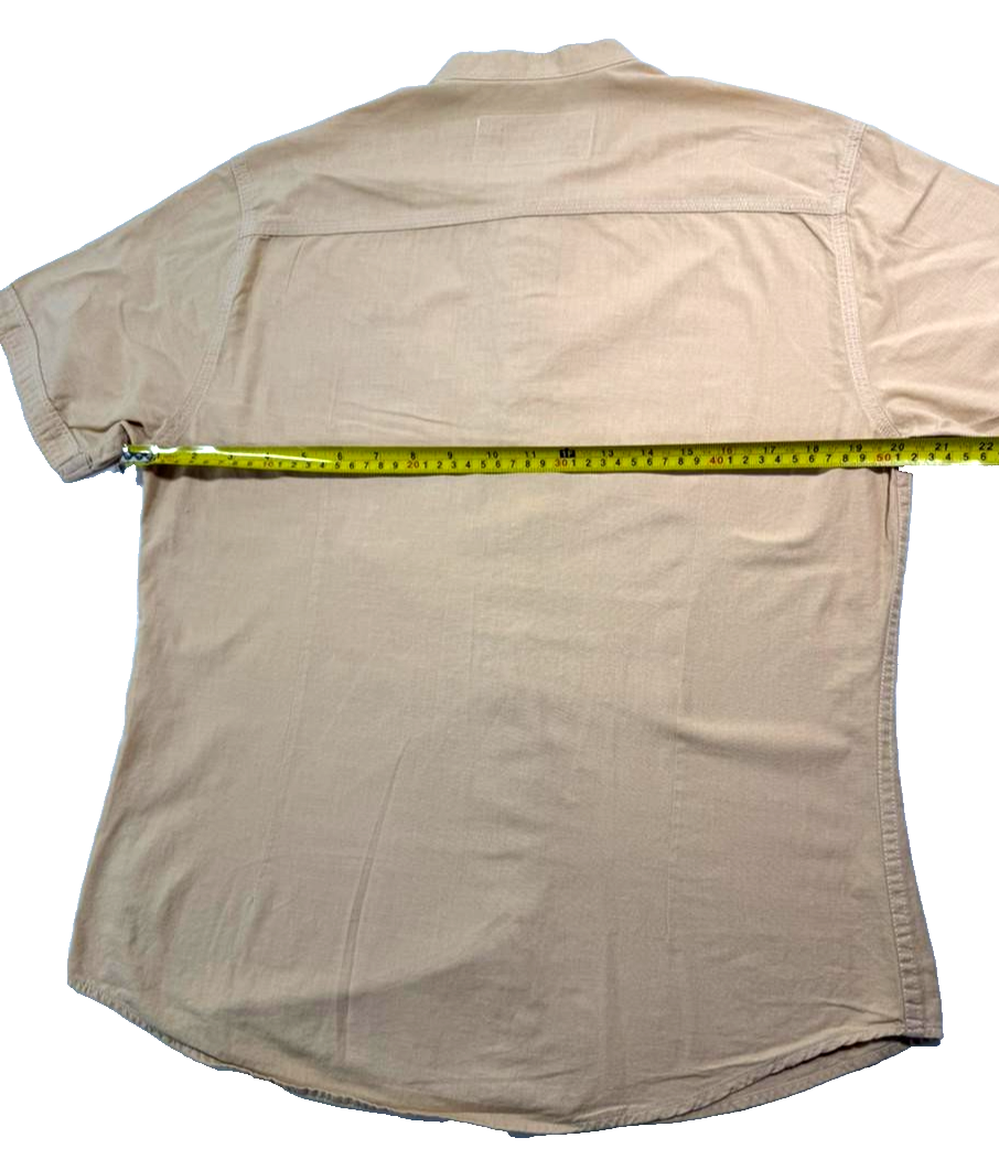 Diesel Tan Khaki Short Sleeve Shirt Mandarin Band Collar Casual Size L