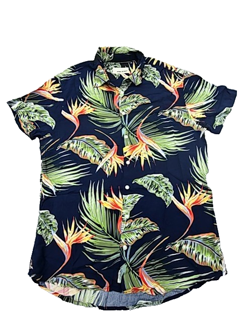 Blend Men's Navy Tropical Floral Button-Up Shirt XL Short Sleeve 20715450