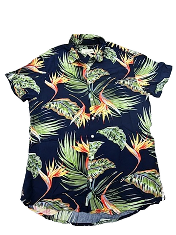 Blend Men's Navy Tropical Floral Button-Up Shirt XL Short Sleeve 20715450