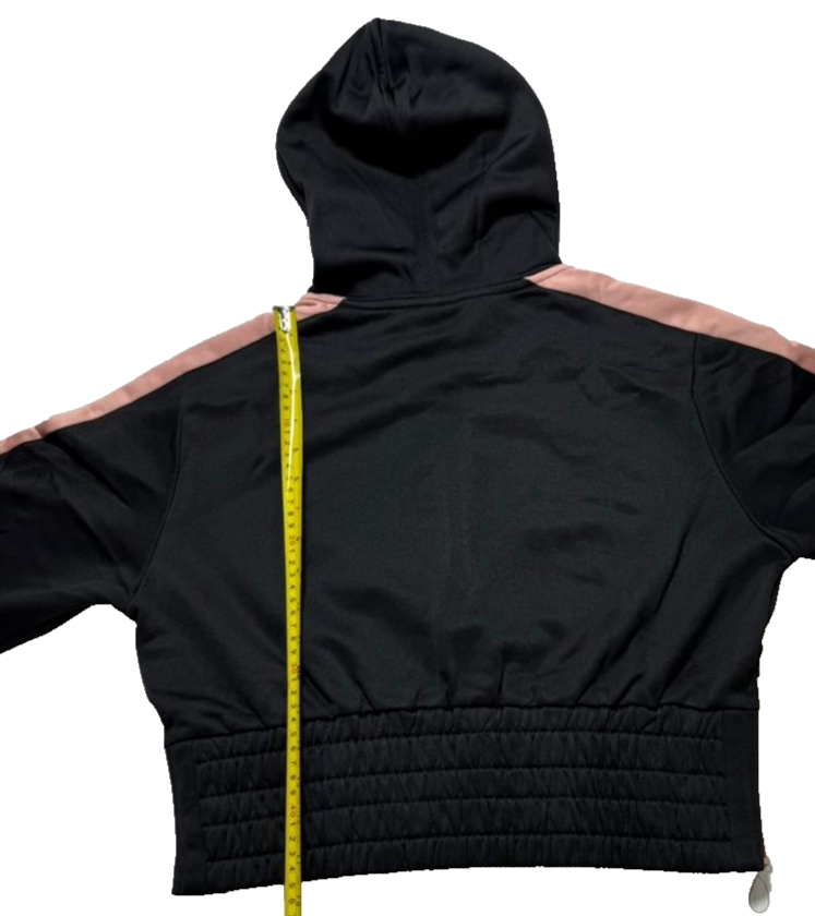 Puma Women's Cropped Hoodie Jacket Black Pink Zip Up Long Sleeve Size M