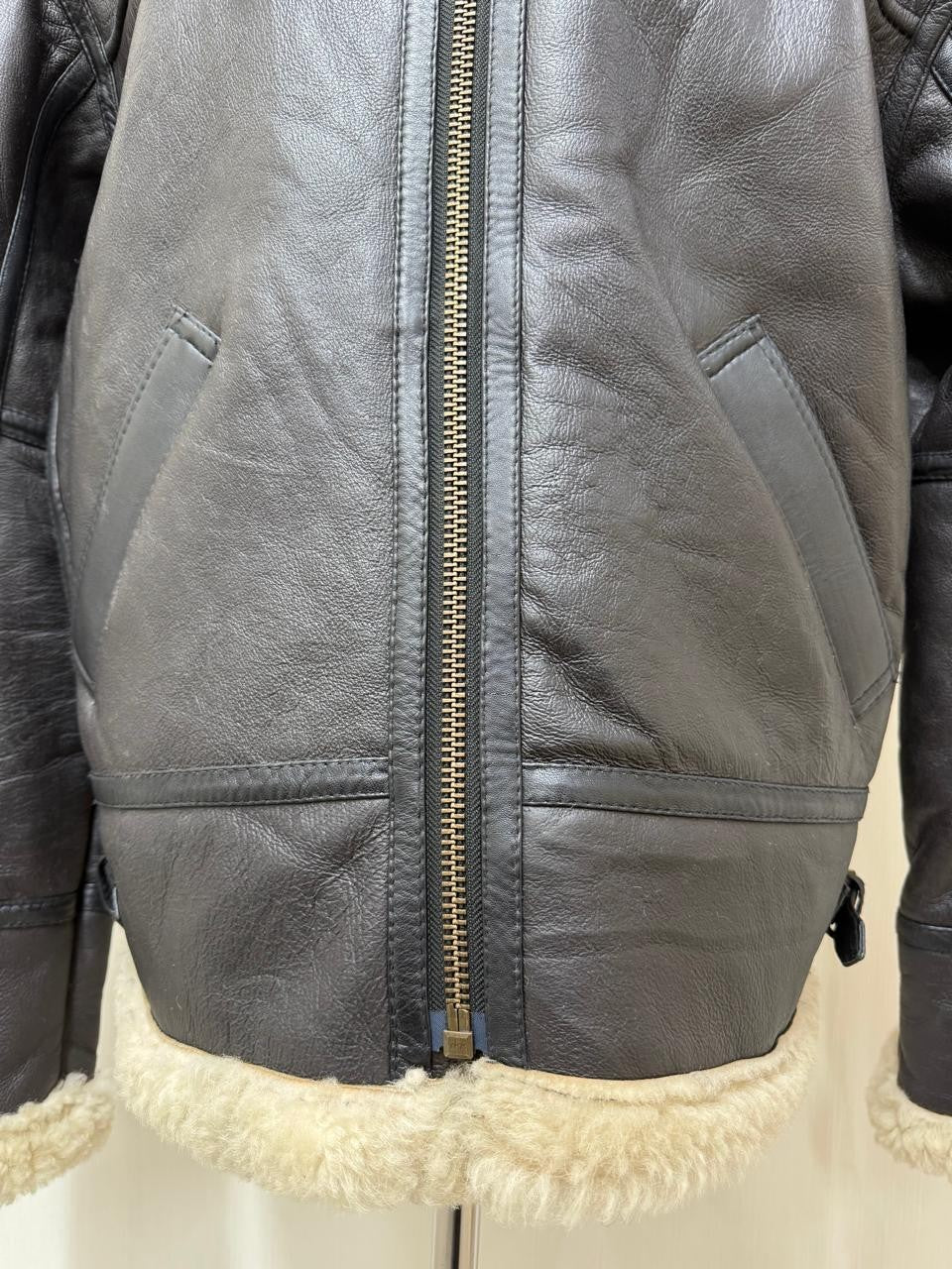 Men's Italian Sheepskin Leather Bomber Jacket Black Premium Soft Fur Asian Size L