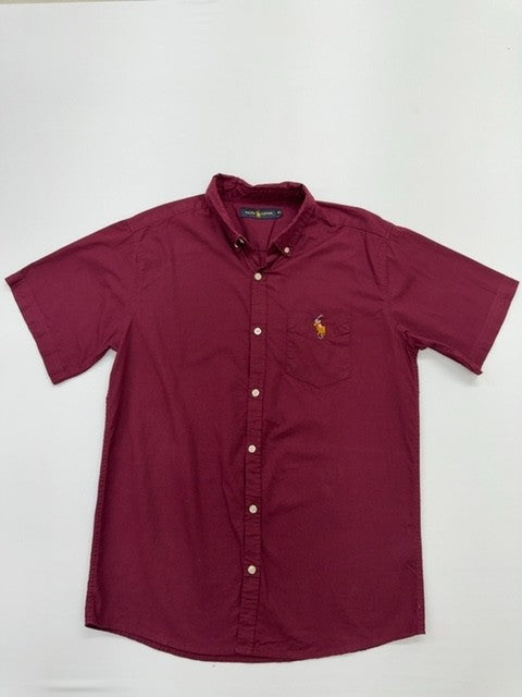 Ralph Lauren Boys Burgundy Solid Button-Down Shirt XL Cotton Regular Fit