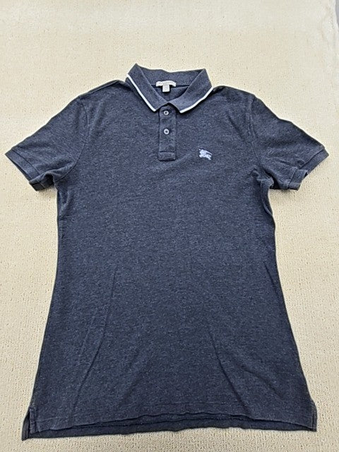 Burberry Grey Cotton Polo Shirt Men's M Short Sleeve Embroidered Logo