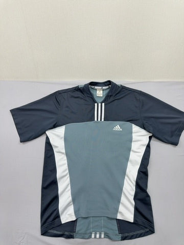 Adidas Men's Cycling Jersey Short Sleeve V-Neck Navy Stripes L