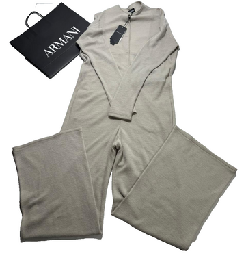 BNWT Armani Long-Sleeved Wide-Leg Jumpsuit In A Light Beige - Size 38