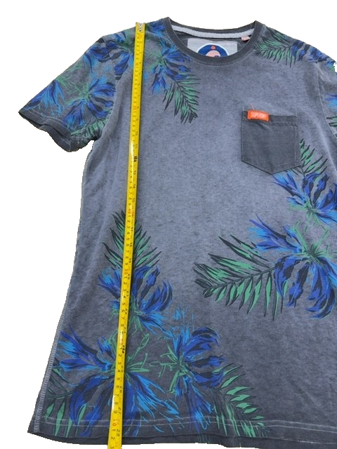 Superdry Men's Grey Marl Surf T-Shirt Size M Pacific Surf Leaf Pocket