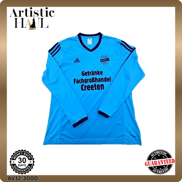 Adidas Men's Blue Striped Soccer Jersey XL V-Neck Long Sleeve #14