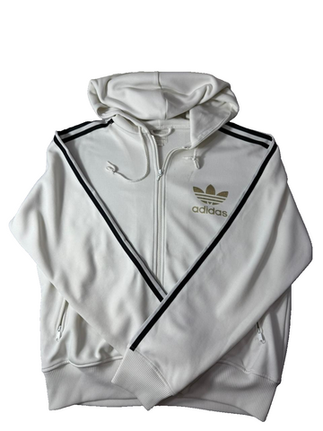 Adidas Originals White Zip Hoodie Mens Large Trefoil Logo Full Zip Jacket
