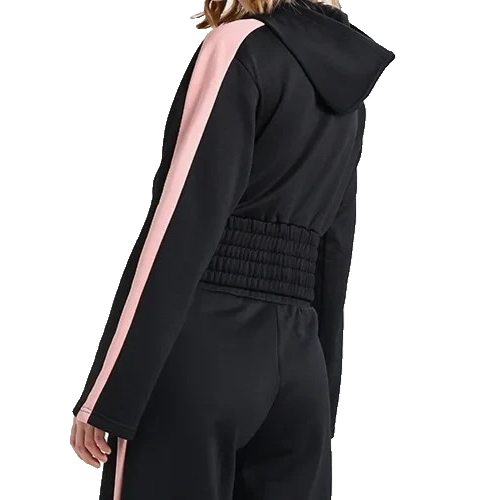 Puma Women's Cropped Hoodie Jacket Black Pink Zip Up Long Sleeve Size M