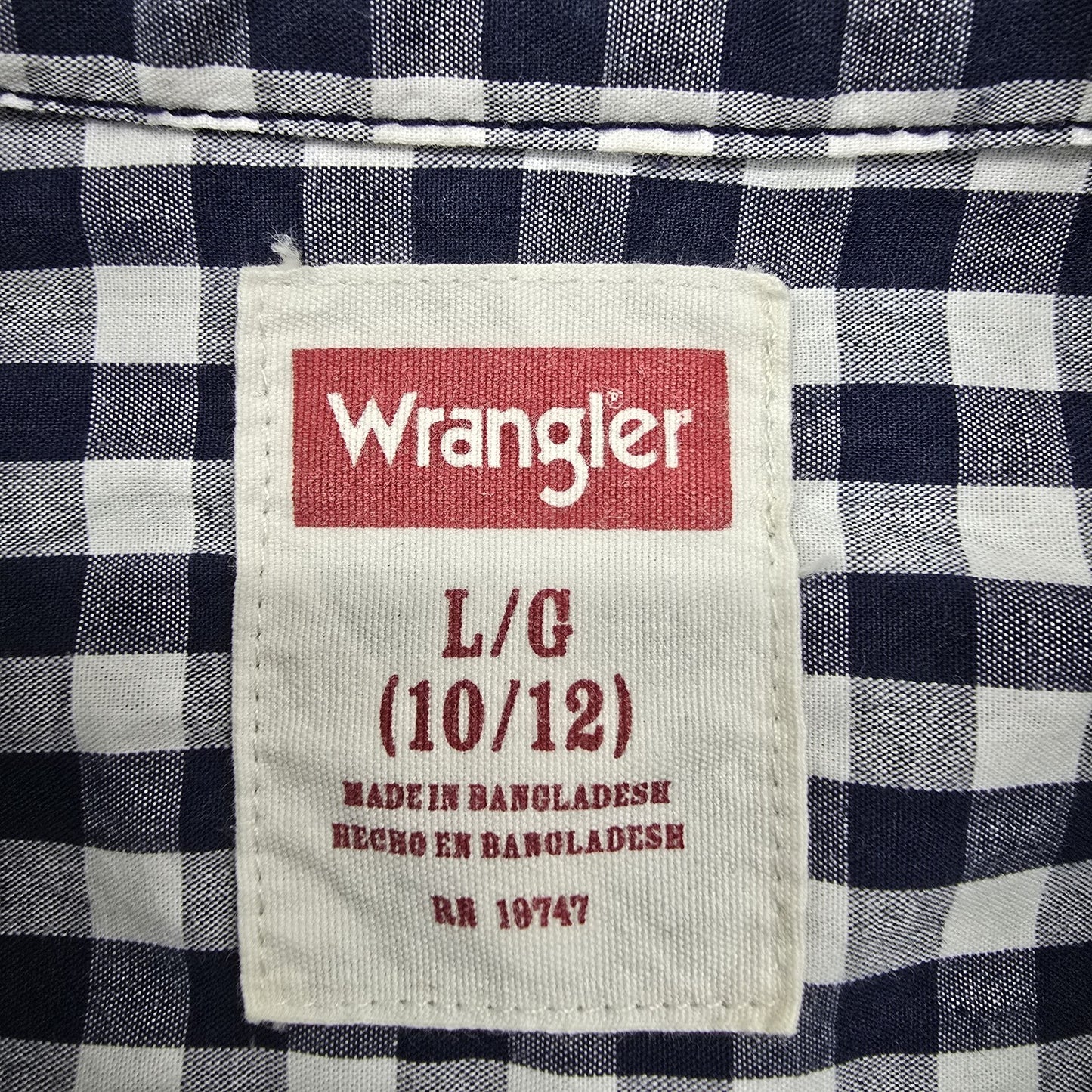 Wrangler Boys Gingham Check Short Sleeve Button-Up Shirt L Turquoise