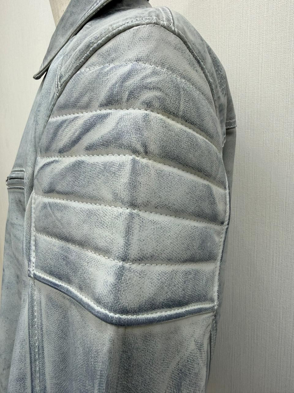 Men's Italian Sheepskin Genuine Leather Premium Soft Jacket Blue Coat Size Large