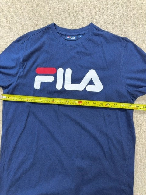 Fila Men's Navy Logo T-Shirt Size S Cotton Crewneck Short Sleeve