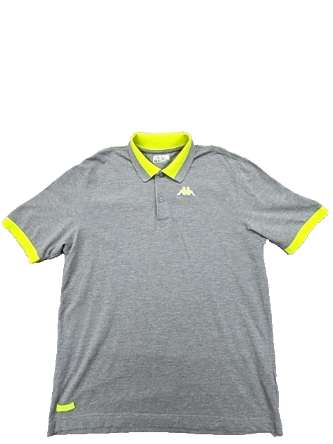 Kappa Unisex Grey Yellow Accent Cotton Polo Shirt Size L Short Sleeve