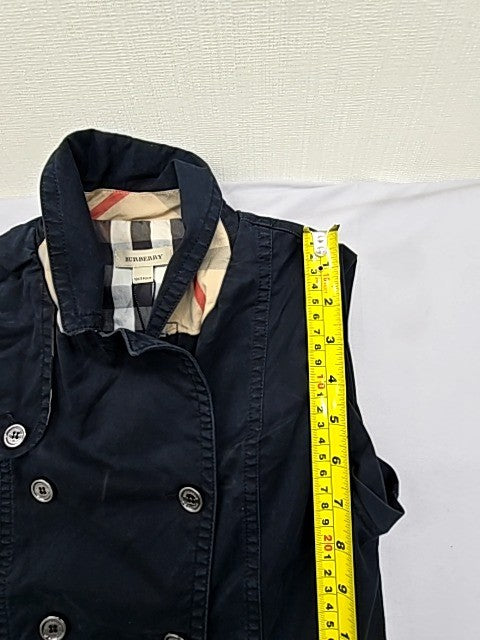 Burberry Women's Navy Check Sleeveless Trench Coat Button 97% Cotton