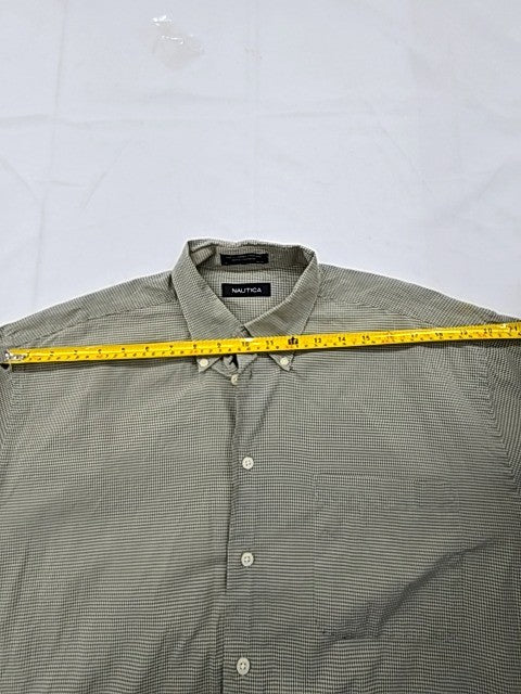 Nautica Men's Gray Checkered Dress Shirt 16x34/35 100% Cotton
