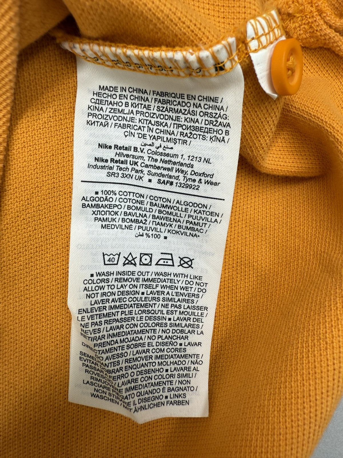 Nike Men's Orange Cotton Polo Shirt Short Sleeve Size S Button Collar