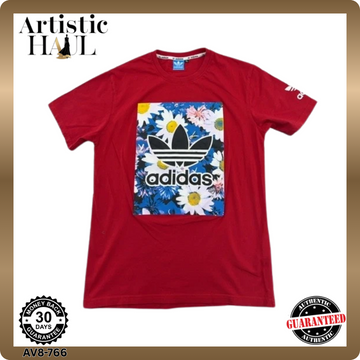 Adidas Women XL Red Floral Short Sleeve Cotton Crewneck T-Shirt