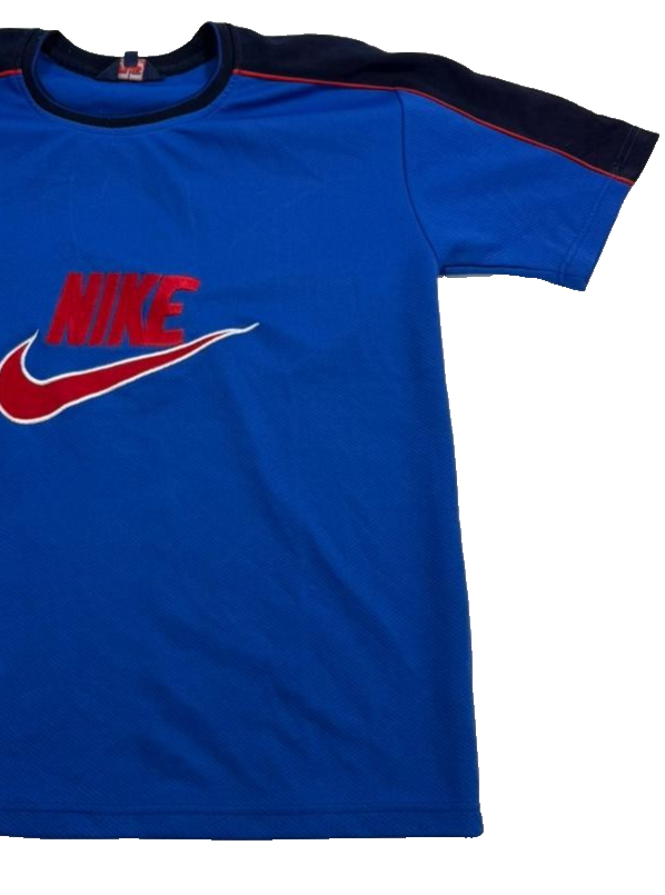 Nike Men's Blue Embroidered Spell Out Swoosh Logo T-Shirt Athletic Sports Size M