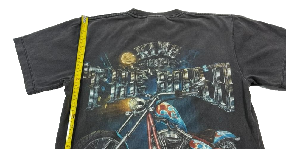 Rock Chang Men's T-Shirt Black Biker Chopper 3D Glow In Dark Heavyweight Medium