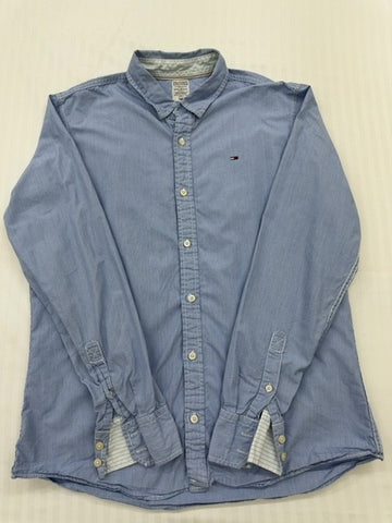 Tommy Hilfiger Men's Blue Cotton Long Sleeve Button-Down Shirt