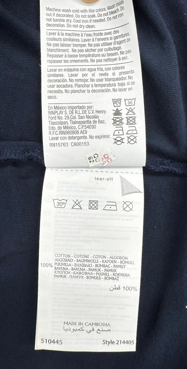 Champion Navy Blue Big Logo T-Shirt Crewneck Men's Size L Made in Cambodia