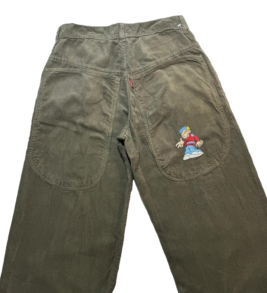 Lobel Cartoon Embroidery Wide Leg High Rise Corduroy Pants Size 38 | Unisex