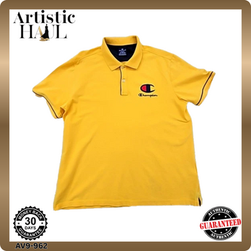 Champion Yellow Short Sleeve Polo Shirt Large Button Pocket Solid NWT