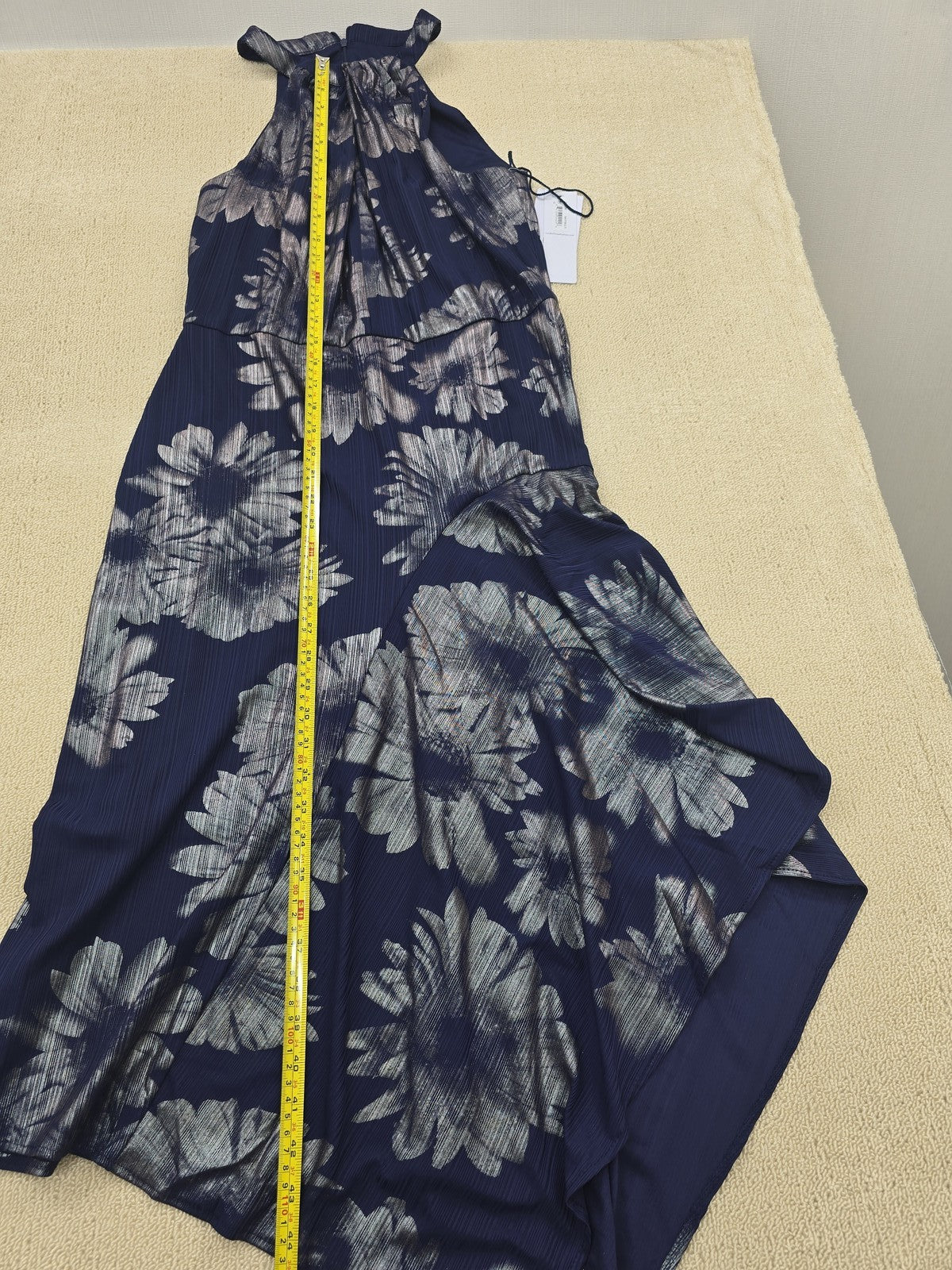London Times Navy Floral Sleeveless Halter Dress Women's