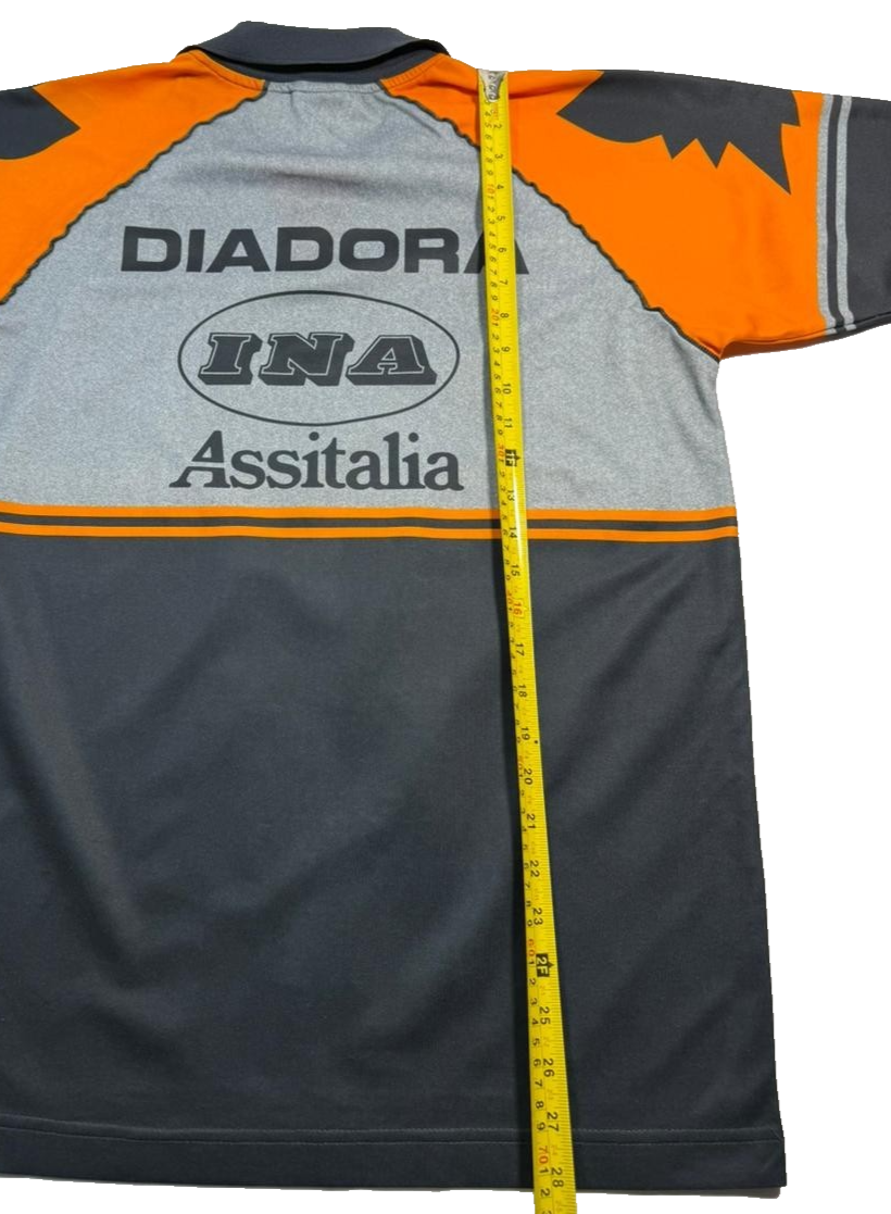 Diadora As Roma 1990S Grey Orange Training Shirt Ina Assitalia Logo L