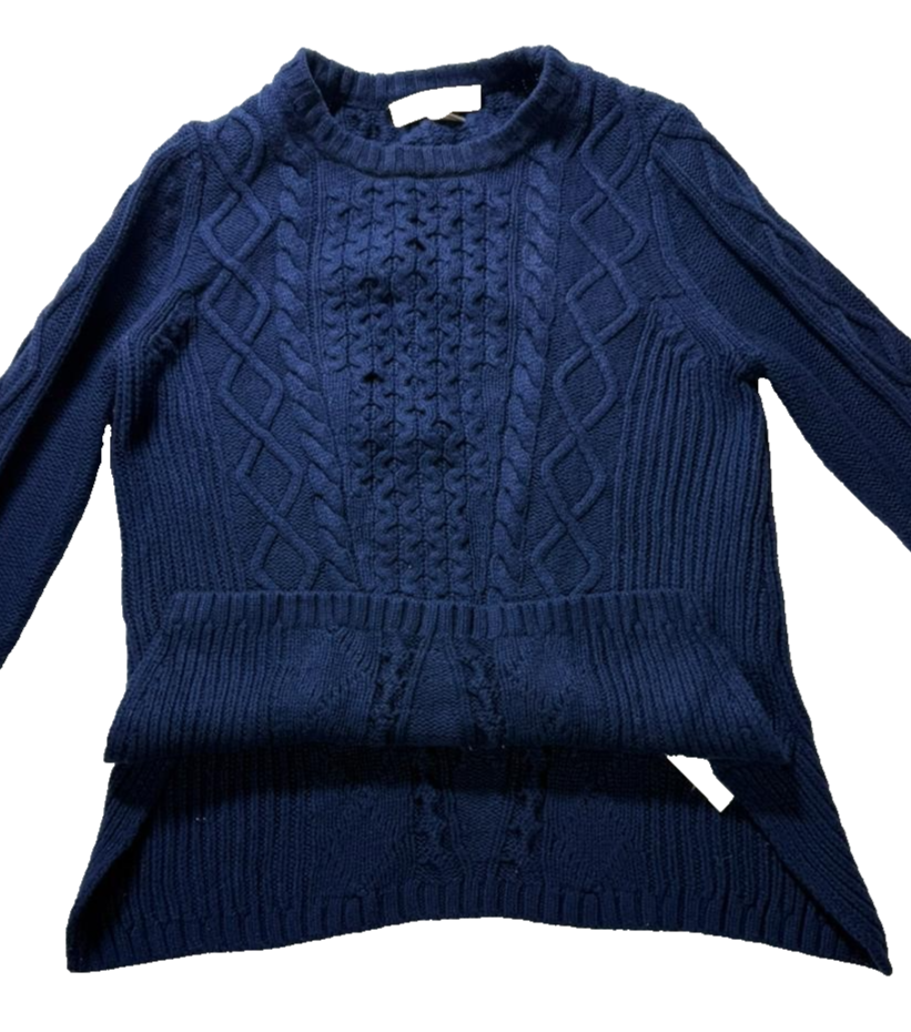 Banana Republic Women's Cable Knit Cotton Crewneck Sweater Blue XS Pullover