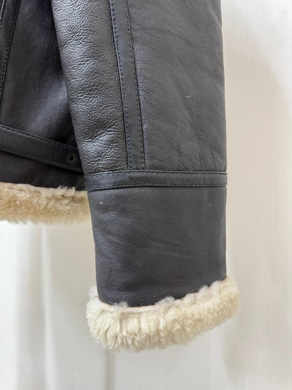 Men's Italian Sheepskin Leather Bomber Jacket Black Premium Soft Fur Asian Size L